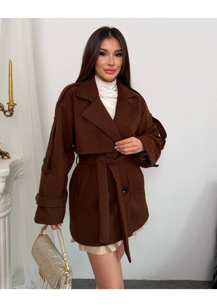 Apolet Kuşak Detalı Kaşe Kaban fırsatları