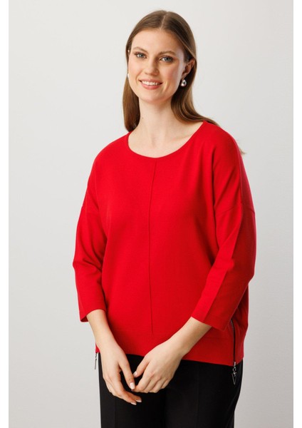 65389 Yanları Fermuarlı Bol Kazak