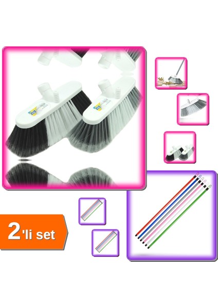 Battal Oto Fırçası Temizlik Fırçası + Paspas Çek Çek Sapı 120 cm - 2li Set P1U0C7