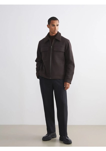 Lcw Vision Kahverengi Standart Kalıp Kürk Yaka Erkek Kaşe Mont fiyatları