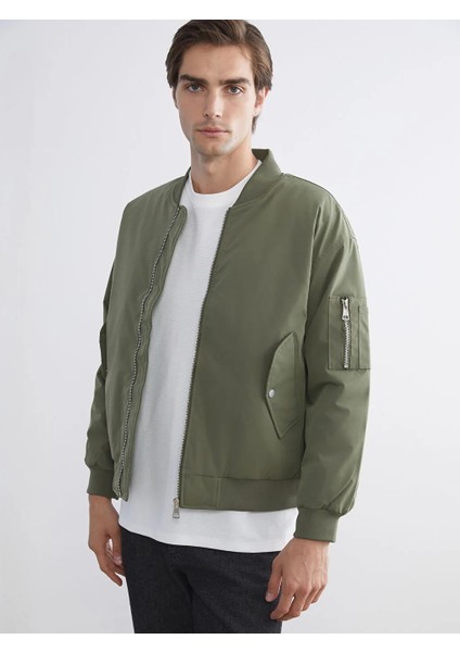 Lcw Eco Haki Rahat Kalıp Kolej Yaka Erkek Bomber Mont