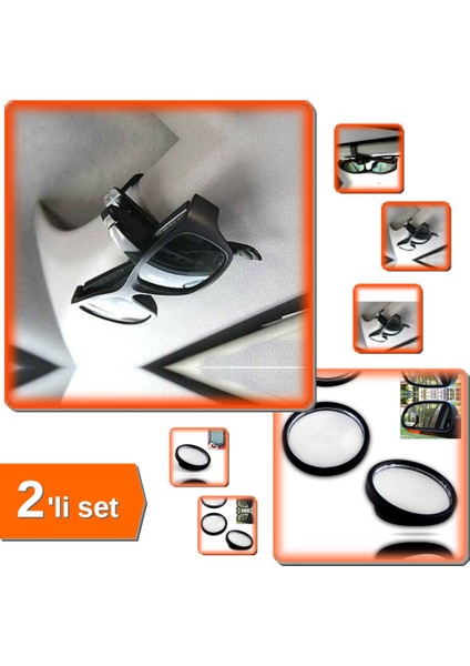 2 Adet Gözlük Tutacağı Klipsi + Ayarlanabilir Kör Nokta Ayna - 2li Set K9B3H4