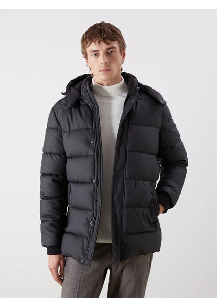 Southblue Siyah Rahat Kalıp Kapüşonlu Erkek Şişme Mont