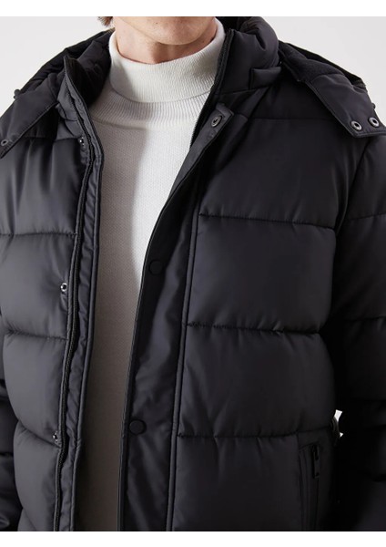 Southblue Siyah Rahat Kalıp Kapüşonlu Erkek Şişme Mont modelleri