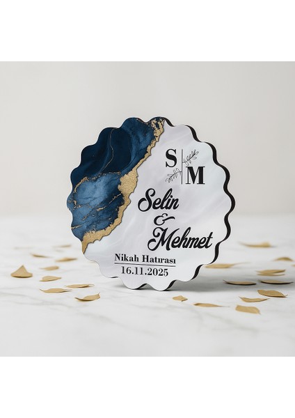 50 Adet Epoksi-Mermer Görünümlü Kişiye Özel Ahşap Magnet – Lacivert - Nikah & Düğün Hediyeliği fırsatları