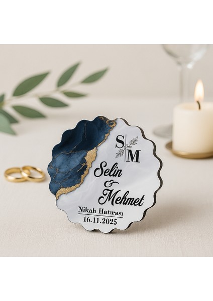 50 Adet Epoksi-Mermer Görünümlü Kişiye Özel Ahşap Magnet – Lacivert - Nikah & Düğün Hediyeliği indirimleri