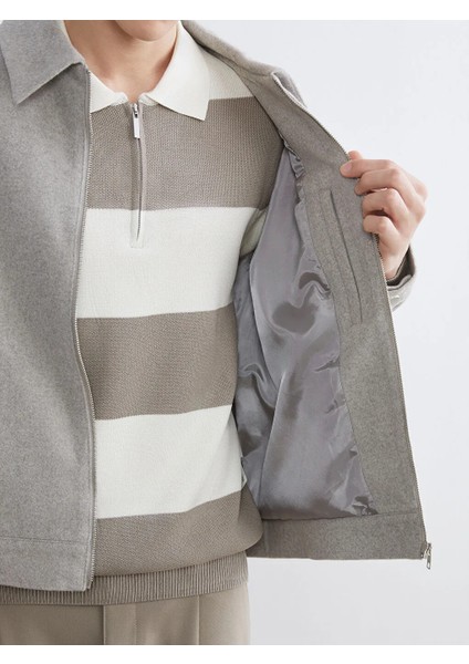 Lcw Vision Gri Standart Kalıp Gömlek Yaka Erkek Kaşe Mont fırsatları