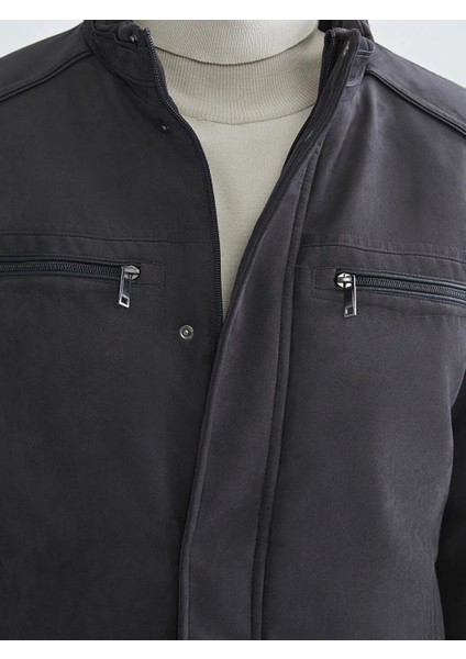 Lcwaıkıkı Classic Gri Standart Kalıp Dik Yaka Süet Erkek Mont modelleri