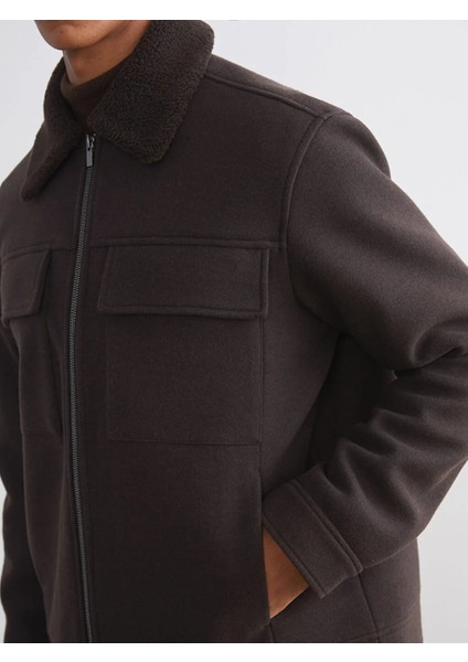 Lcw Vision Kahverengi Standart Kalıp Kürk Yaka Erkek Kaşe Mont modelleri