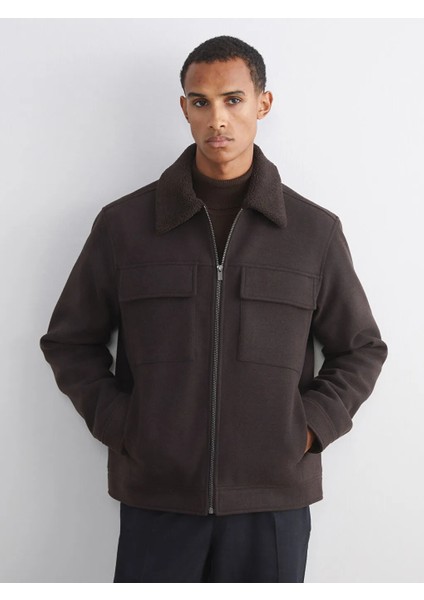 Lcw Vision Kahverengi Standart Kalıp Kürk Yaka Erkek Kaşe Mont fırsatları