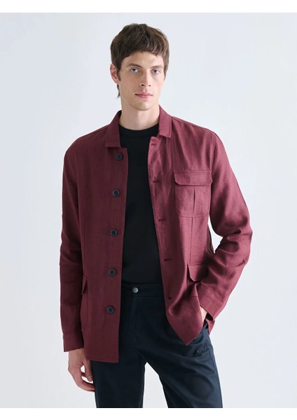 Southblue Mürdüm Standart Kalıp Gömlek Yaka %100 Keten Erkek Mont