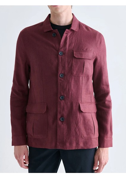 Southblue Mürdüm Standart Kalıp Gömlek Yaka %100 Keten Erkek Mont modelleri