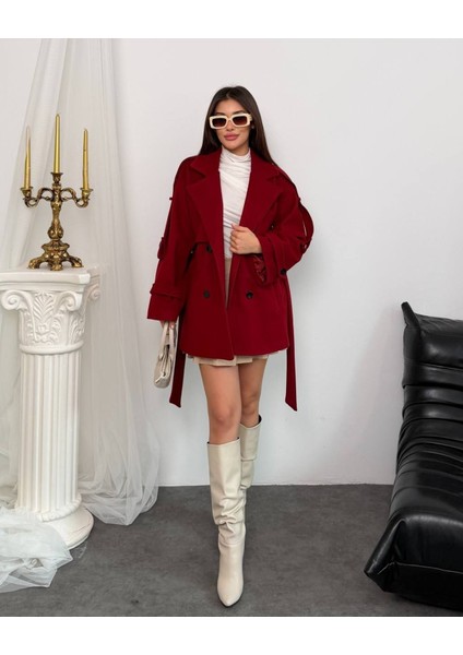 Apolet Kuşak Detalı Kaşe Kaban fırsatları