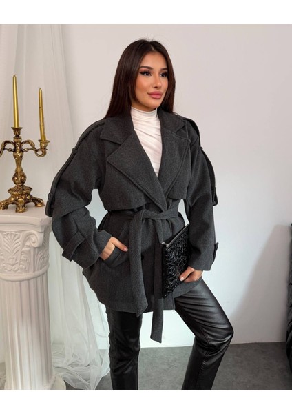 Apolet Kuşak Detalı Kaşe Kaban indirimleri