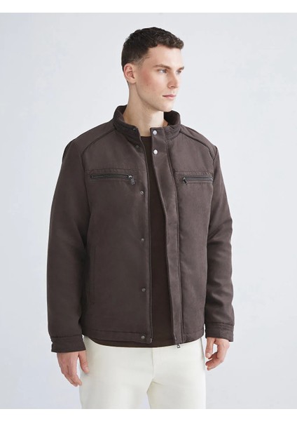 Lcwaıkıkı Classic Kahverengi Standart Kalıp Dik Yaka Süet Erkek Mont