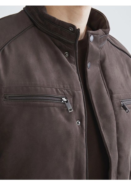 Lcwaıkıkı Classic Kahverengi Standart Kalıp Dik Yaka Süet Erkek Mont modelleri