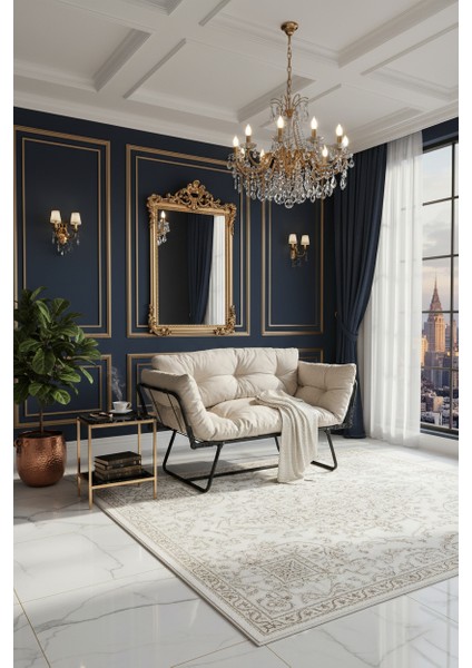 Medusa Collection – Yatak Olabilen Mekanizmalı Ikili Kanepe | Kolları Açılan Katlanır Minderli Yataklı Koltuk – Keten Krem