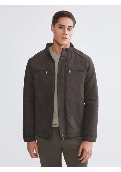 Lcwaıkıkı Classic Haki Standart Kalıp Dik Yaka Süet Erkek Mont