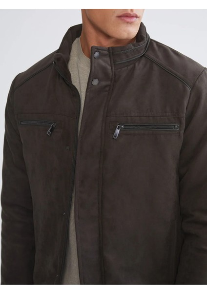 Lcwaıkıkı Classic Haki Standart Kalıp Dik Yaka Süet Erkek Mont modelleri