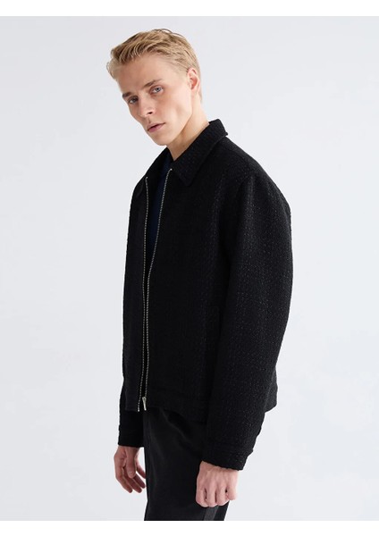 Lcw Vision Siyah Standart Kalıp Gömlek Yaka Erkek Kaşe Mont