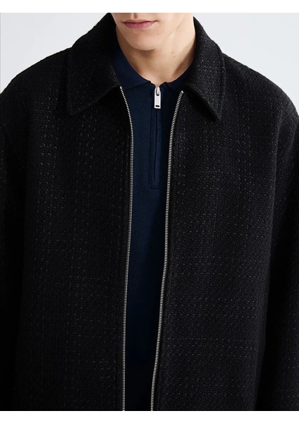 Lcw Vision Siyah Standart Kalıp Gömlek Yaka Erkek Kaşe Mont modelleri