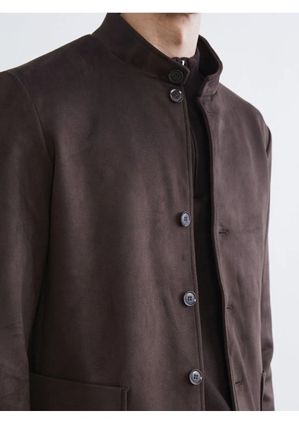 Southblue Kahverengi Standart Kalıp Dik Yaka Süet Erkek Mont modelleri