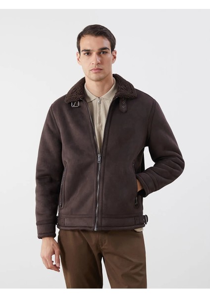 Lcw Vision Kahverengi Standart Kalıp Kürk Yaka Süet Erkek Mont