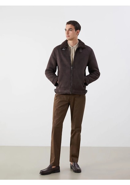 Lcw Vision Kahverengi Standart Kalıp Kürk Yaka Süet Erkek Mont fiyatları