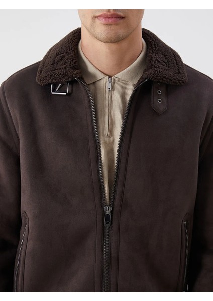 Lcw Vision Kahverengi Standart Kalıp Kürk Yaka Süet Erkek Mont modelleri