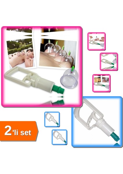 6 Parça Vakumlu Kuppa Çekme Seti + Hacamat Pompası 4 Parmak ile Masaj Keyfi - 2li Set T0B8M3