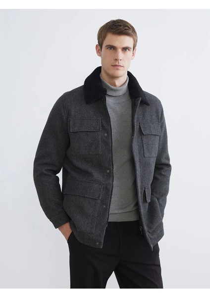 Southblue Antrasit Standart Kalıp Kürkyaka Erkek Kaşe Mont