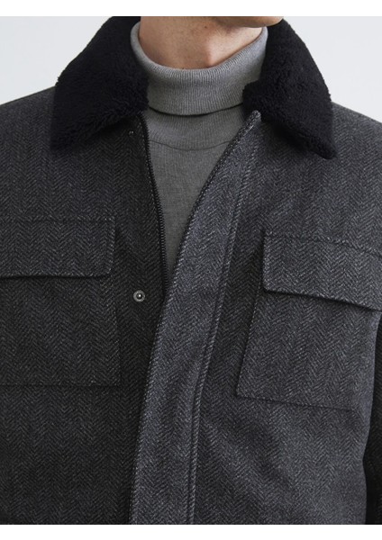 Southblue Antrasit Standart Kalıp Kürkyaka Erkek Kaşe Mont modelleri