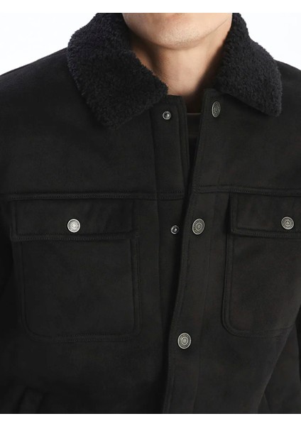 Xsıde Siyah Standart Kalıp Kürk Yaka Süet Erkek Mont modelleri