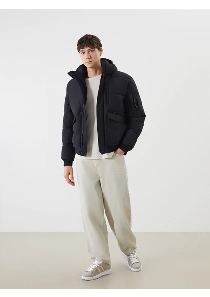 Xsıde Siyah Standart Kalıp Kapüşonlu Erkek Mont fiyatları
