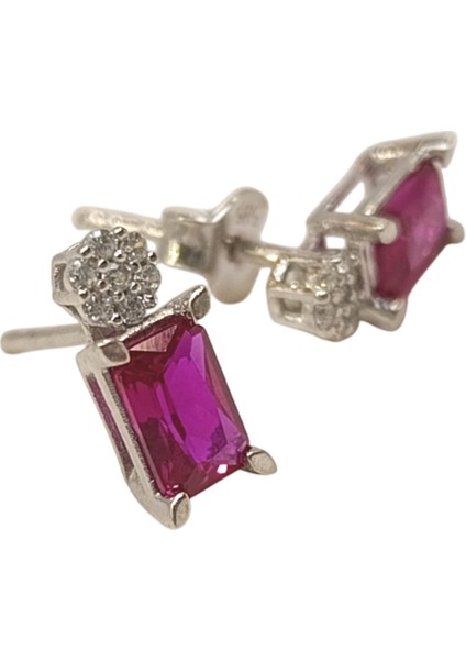 Kırmızı Zümrüt Kesim Tek Taşlı Küpe 14 Ayar Altın Hd Videolu