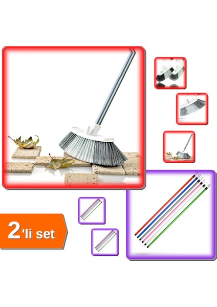 Maxi Oto Yıkama Fırçası Saplı + Paspas Çek Çek Sapı 120 cm - 2li Set K9D7D5