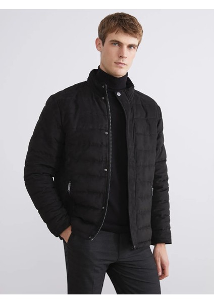 Southblue Siyah Slim Fit Dik Yaka Süet Erkek Mont