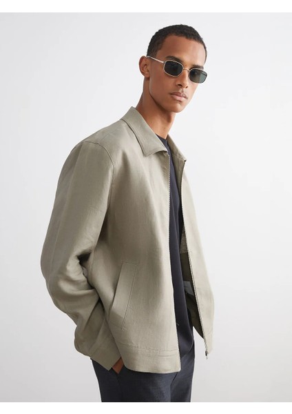 Lcw Vision Yeşil Standart Kalıp Gömlek Yaka %100 Keten Erkek Mont fiyatları