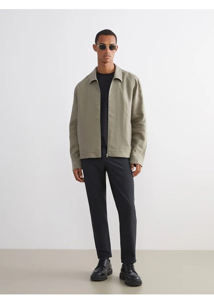 Lcw Vision Yeşil Standart Kalıp Gömlek Yaka %100 Keten Erkek Mont modelleri