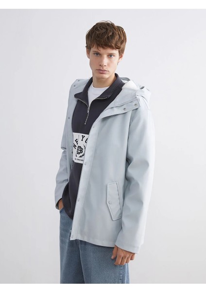 Xsıde Gri Kapüşonlu Içi Kürklü Erkek Mont