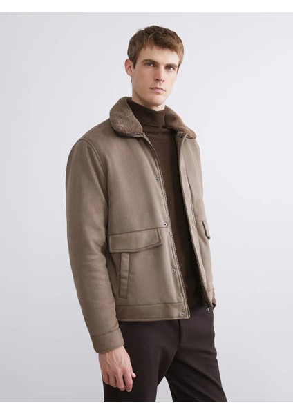 Southblue Bej Standart Kalıp Kürk Yaka Süet Erkek Mont