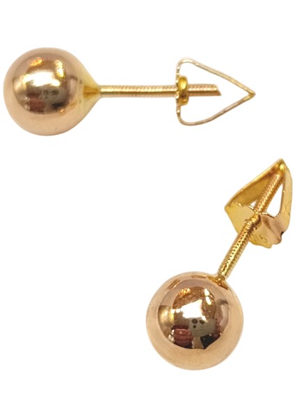 6mm Roze Klasik Top Küpe 14 Ayar Altın Hd Videolu