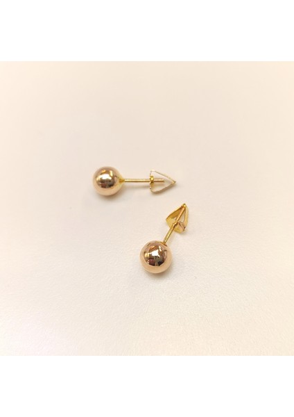 6mm Roze Klasik Top Küpe 14 Ayar Altın Hd Videolu modelleri