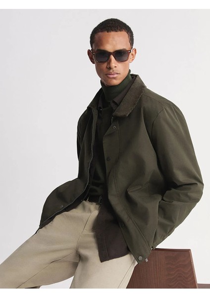 Lcw Vision Haki Standart Kalıp Kadife Yaka Erkek Mont