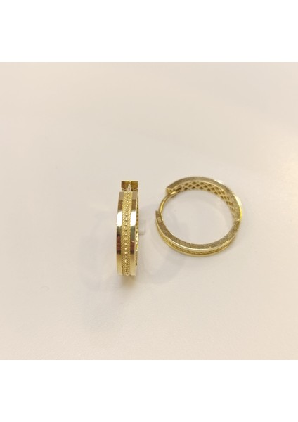 24MM Antik Desenli Halka Küpe 14 Ayar Altın Hd Videolu modelleri