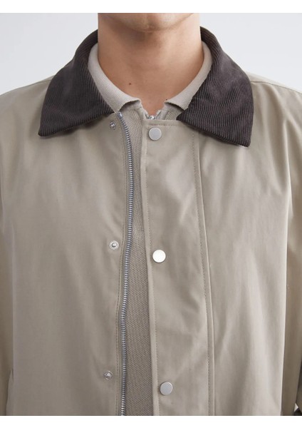 Lcw Vision Bej Standart Kalıp Kadife Yaka Erkek Mont modelleri