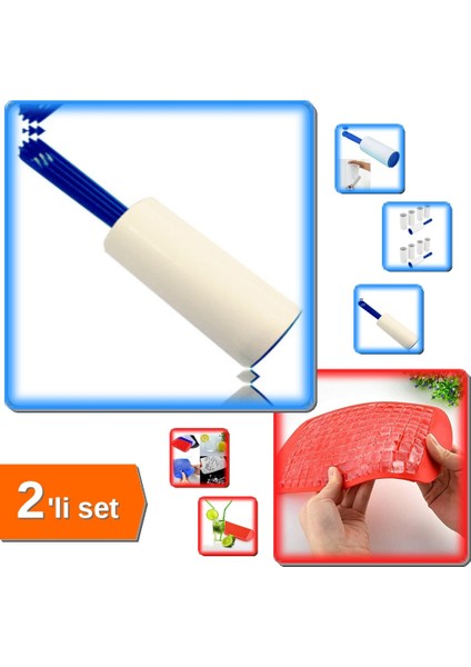 10 Adet Tüy Alma Toplama Rulosu + 160 Bölmeli Mini Küp Silikon Buz Kalıbı Buzluk - 2li Set B0F6G0