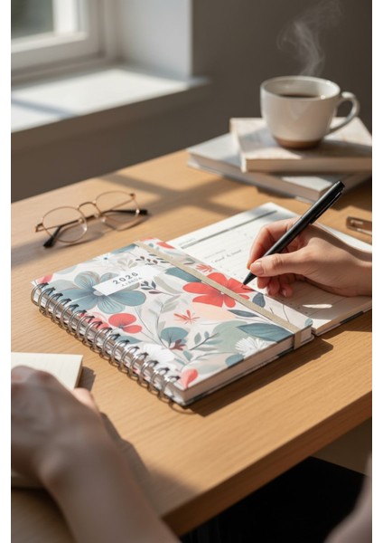 2026 Haftalık Ajandası - El Yapımı, 2 Sayfa Stickerlı, Gelincik