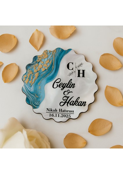 50 Adet Epoksi-Mermer Görünümlü Kişiye Özel Ahşap Magnet – Turkuaz - Nikah & Düğün Hediyeliği fırsatları