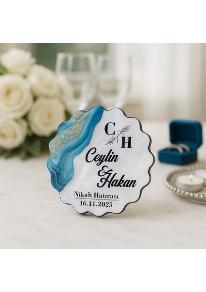 50 Adet Epoksi-Mermer Görünümlü Kişiye Özel Ahşap Magnet – Turkuaz - Nikah & Düğün Hediyeliği indirimleri